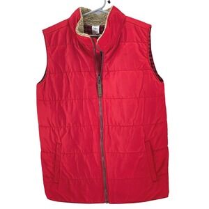 Carters Kids Boys Red Zip Puffer Vest Sherpa Collar Lined Plaid Flannel Size 12